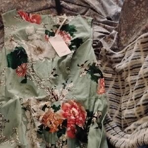 Floral Sleeveless Dress in Green and Pink